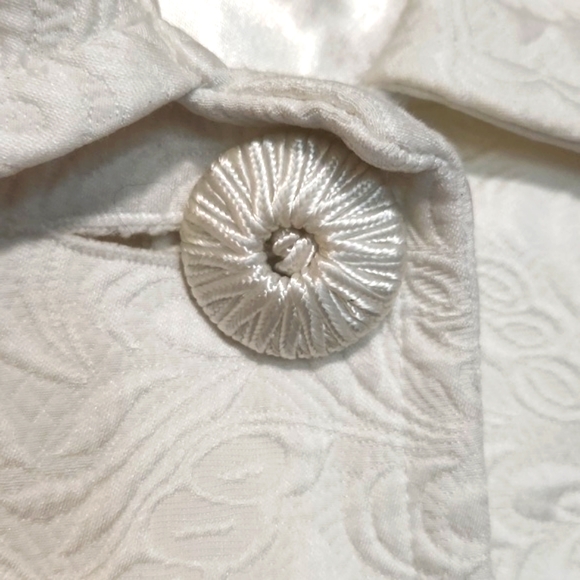 Ambition Vintage Chic Jacquard Ivory Cropped 3/4 Sleeve Blazer Jacket Size M - Picture 5 of 14